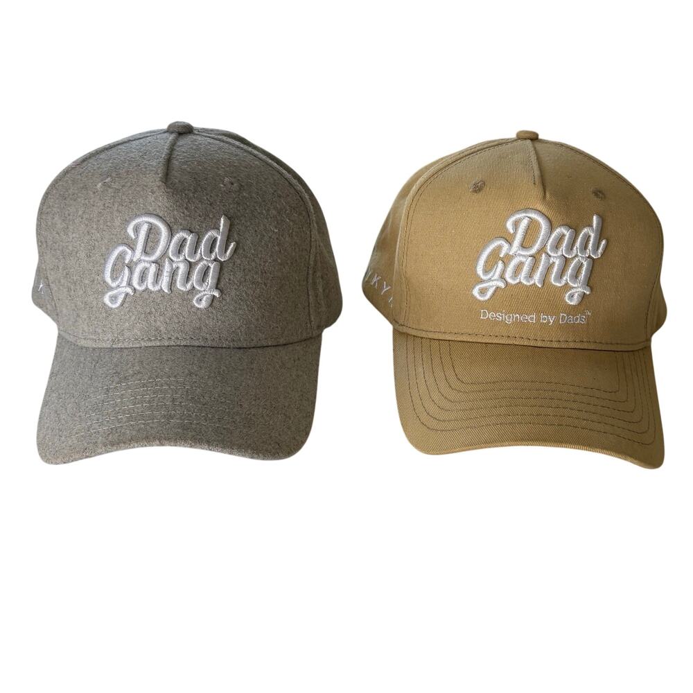LOT OF 2 - Dad Gang Baseball SnapBack Hat Cap Gray Felt Brown Adjustable OSFA